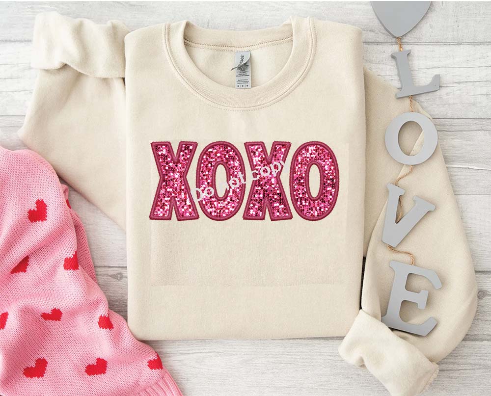 Valentines XOXO pink sequin DTF Transfer