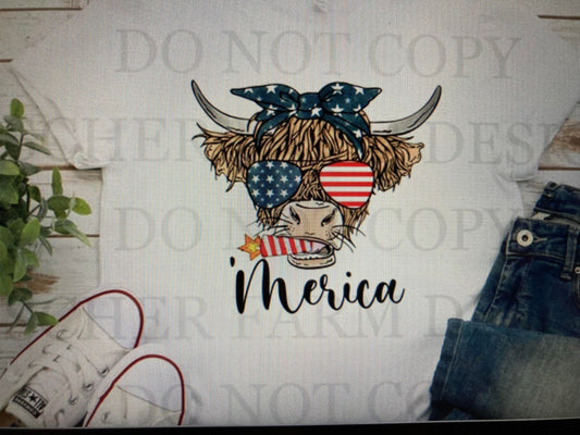 4th of July Cow Merica DTF Transfer