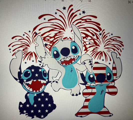 4th of July  Red white Blue stitch DTF Transfer