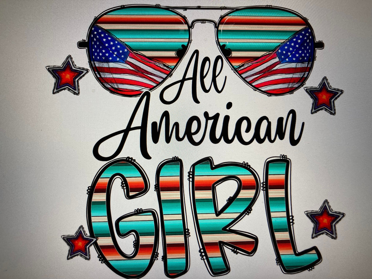 4th of July All America Girl shades DTF Transfer