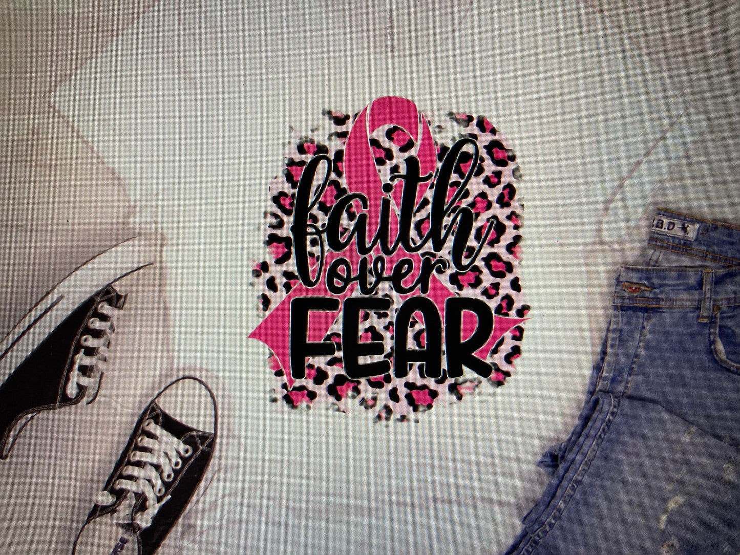 Breast Cancer Awareness Faith over fear leopard DTF Transfer