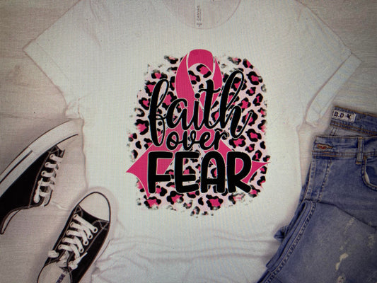 Breast Cancer Awareness Faith over fear leopard DTF Transfer