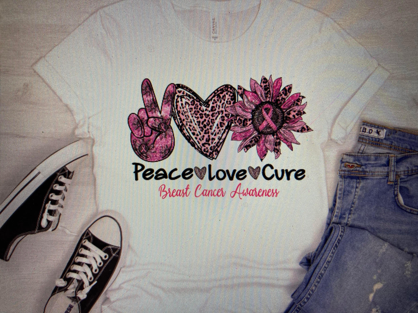 Breast Cancer Awareness Peace love cure DTF Transfer