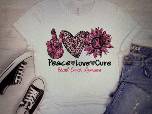 Breast Cancer Awareness Peace love cure DTF Transfer