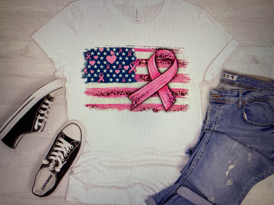 Breast Cancer Awareness American Flag DTF Transfer