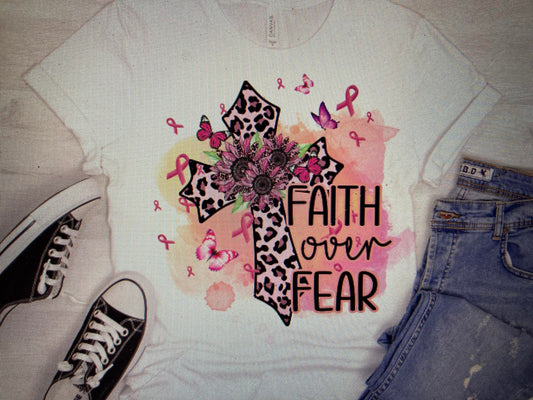 Breast Cancer Awareness Faith over fear with butterflies  DTF Transfer