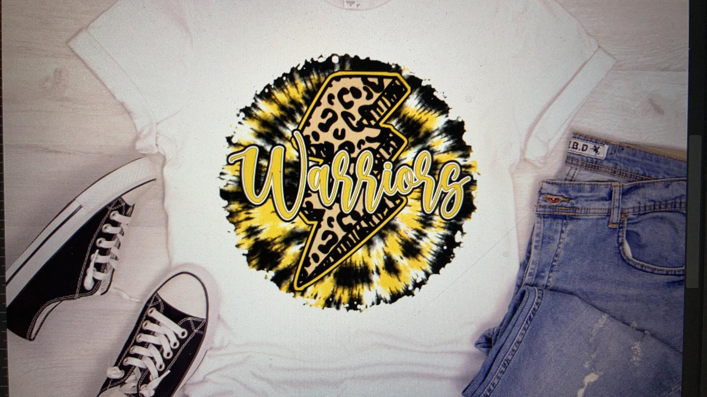 Tye Die Lightning bolt Warriors Gold/ Black DTF Transfer