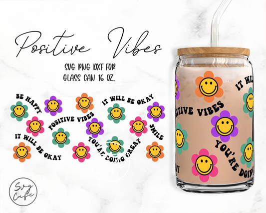 UV DTF Printed Sticker wrap for 16oz Libby glass- Positive Vibes