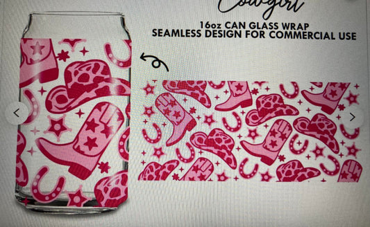 UV DTF Printed Sticker  wrap for 16oz Libby glass- Cowgirl Boots