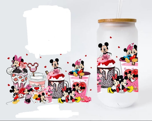 UV DTF Printed Sticker wrap for 16oz Libby glass-Valentine Mouse