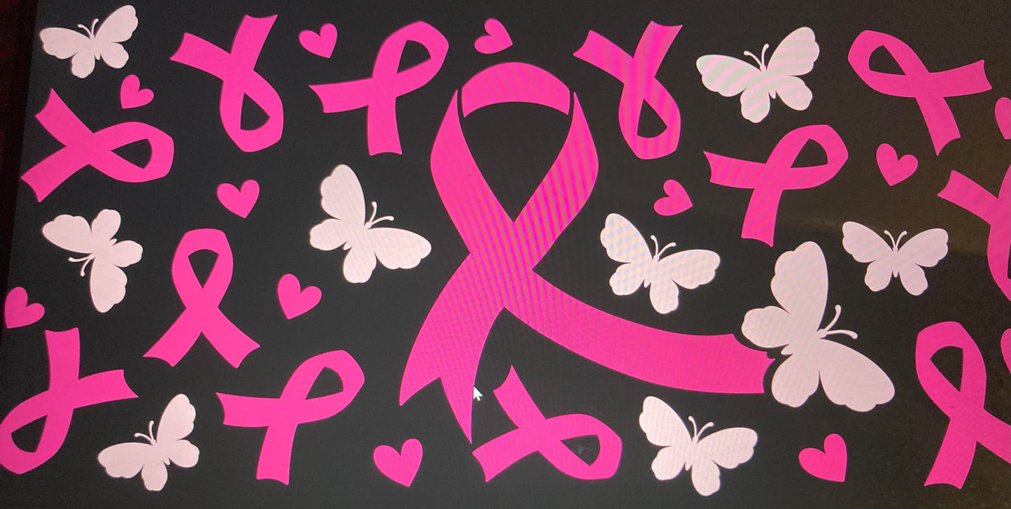 UV DTF Printed Sticker wrap for 16oz Libby glass- Breast Cancer Pink Ribbon