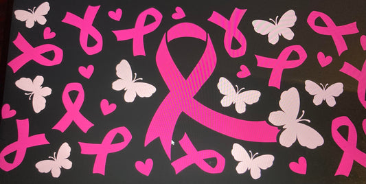 UV DTF Printed Sticker wrap for 16oz Libby glass- Breast Cancer Pink Ribbon