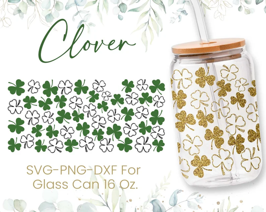 UV DTF Printed Sticker wrap for 16oz Libby glass-Clover