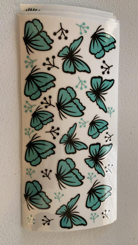 UV DTF Printed Sticker  wrap for 16oz Libby glass- Butterflies repeat