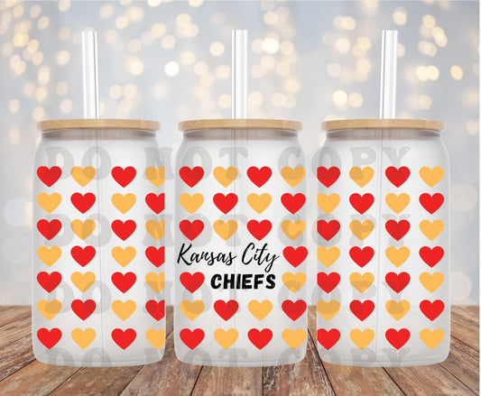 UV DTF Printed Sticker  wrap for 16oz Libby glass- Kansas City Chiefs