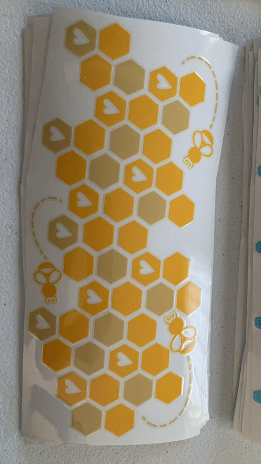 UV DTF Printed Sticker  wrap for 16oz Libby glass- yellow bee hive
