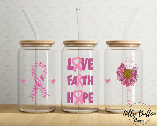 UV DTF Printed Sticker  wrap for 16oz Libby glass- Faith love hope