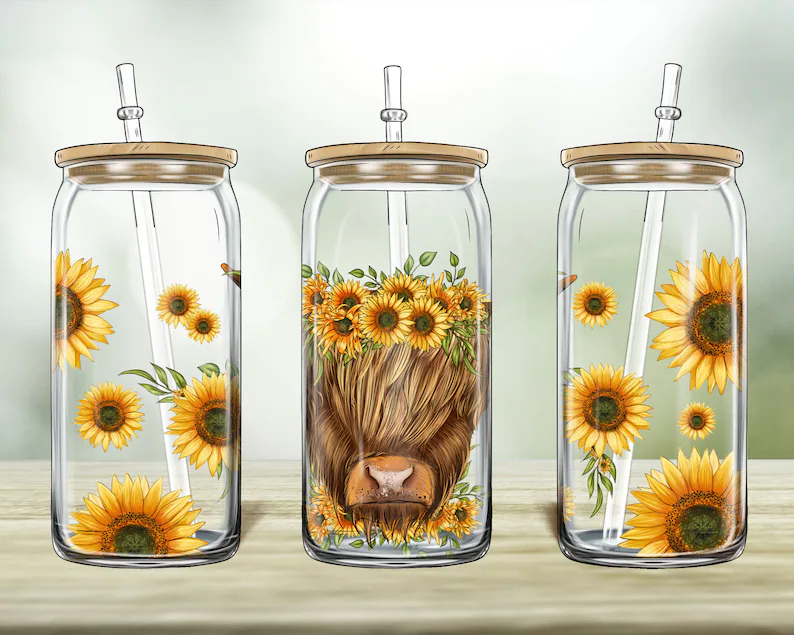 UV DTF Printed Sticker wrap for 16oz Libby glass- Highland cow