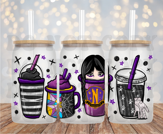 UV DTF Printed Sticker wrap for 16oz Libby glass- Wednesday coffee