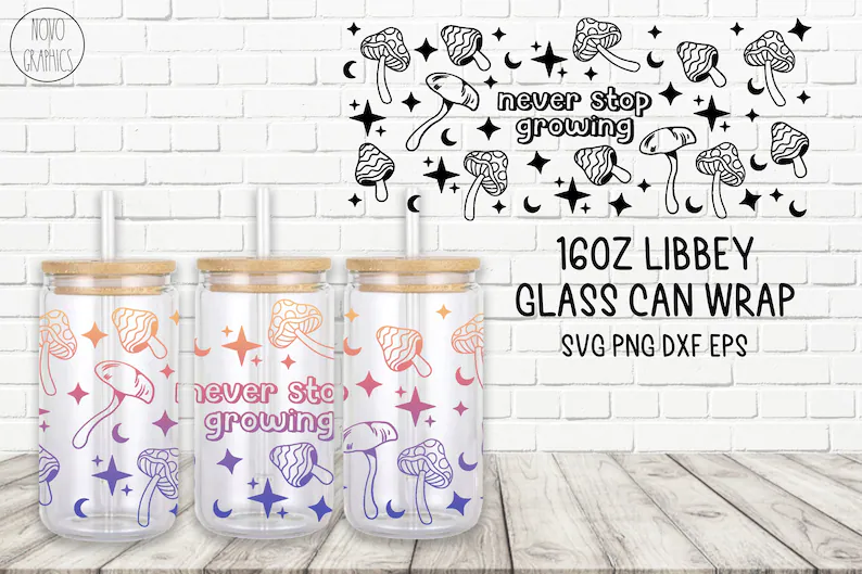 UV DTF Printed Sticker  wrap for 16oz Libby glass- Mushrooms