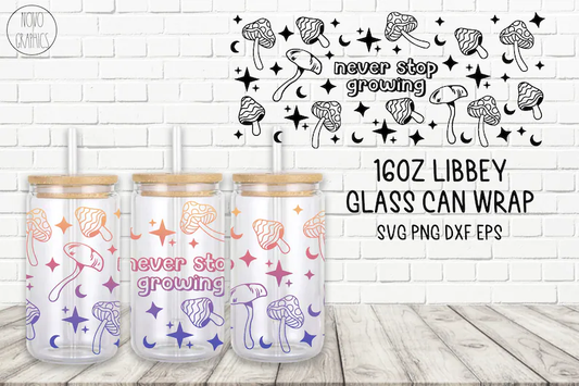 UV DTF Printed Sticker  wrap for 16oz Libby glass- Mushrooms