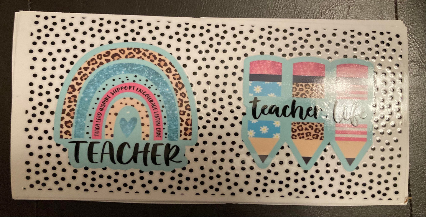 UV DTF Printed Sticker wrap for 16oz Libby glass-Teacher with pencil