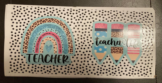 UV DTF Printed Sticker wrap for 16oz Libby glass-Teacher with pencil