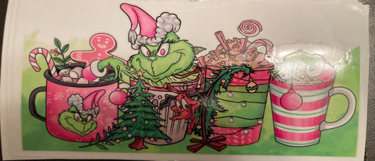 UV DTF Printed Sticker wrap for 16oz Libby glass-Grinch Coffee