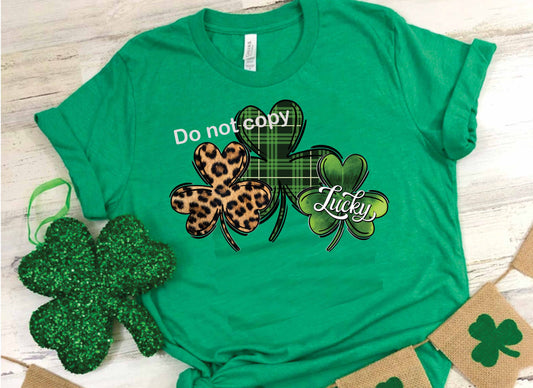 St Patricks 3 clover with Leopard DTF TRANSFER