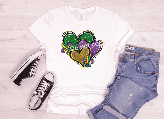 MARDI GRAS 3 hearts DTF Transfer