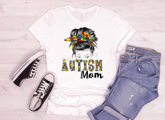 AUTISM Messy bun mom DTF Transfer