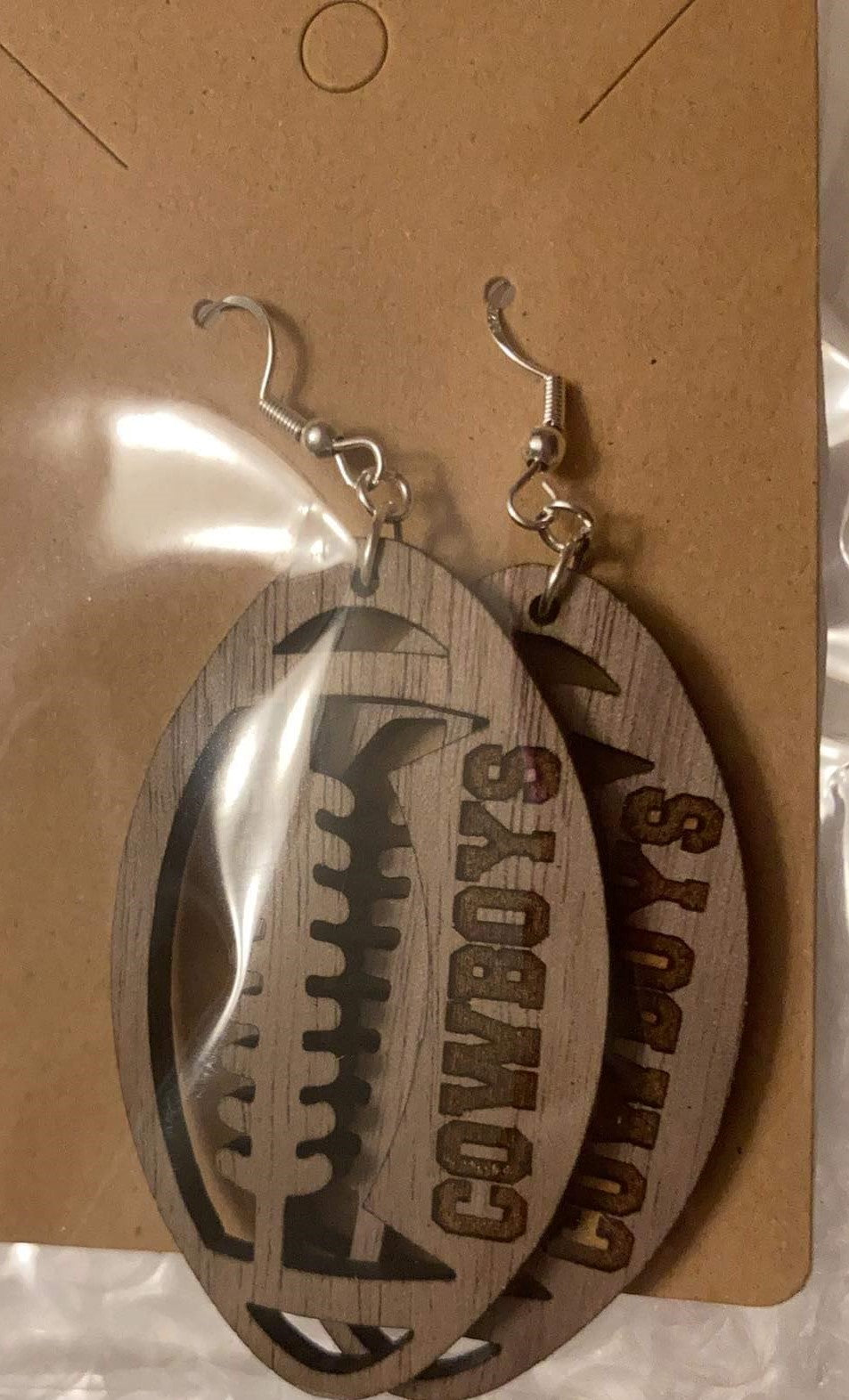 Sterling Silver FOOTBALL Wood Earrings