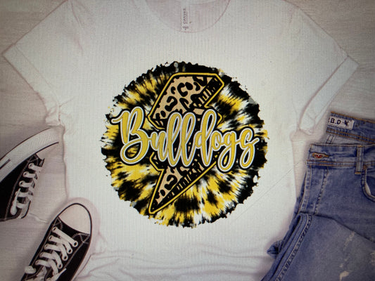 Tye Die Lightning bolt Bulldogs Black/gold DTF Transfer