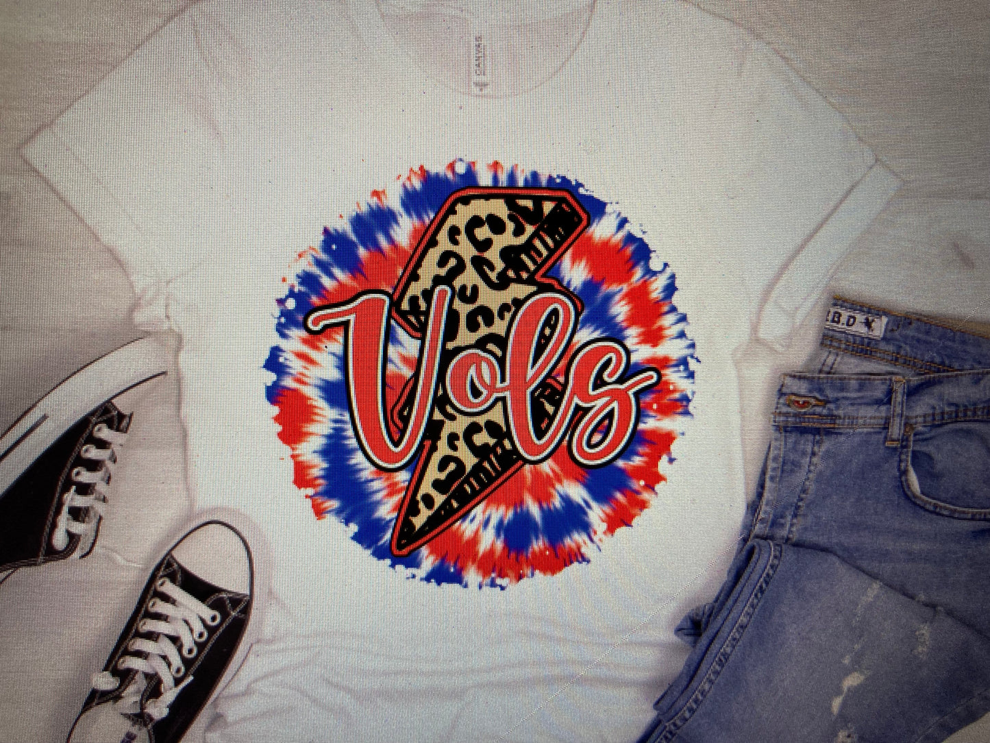 Tye Die Lightning bolt Vols Blue/Red DTF Transfer