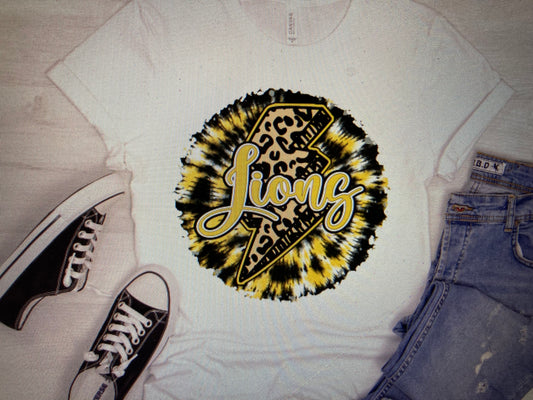 Tye Die Lightning bolt Lions Black/Gold DTF Transfer