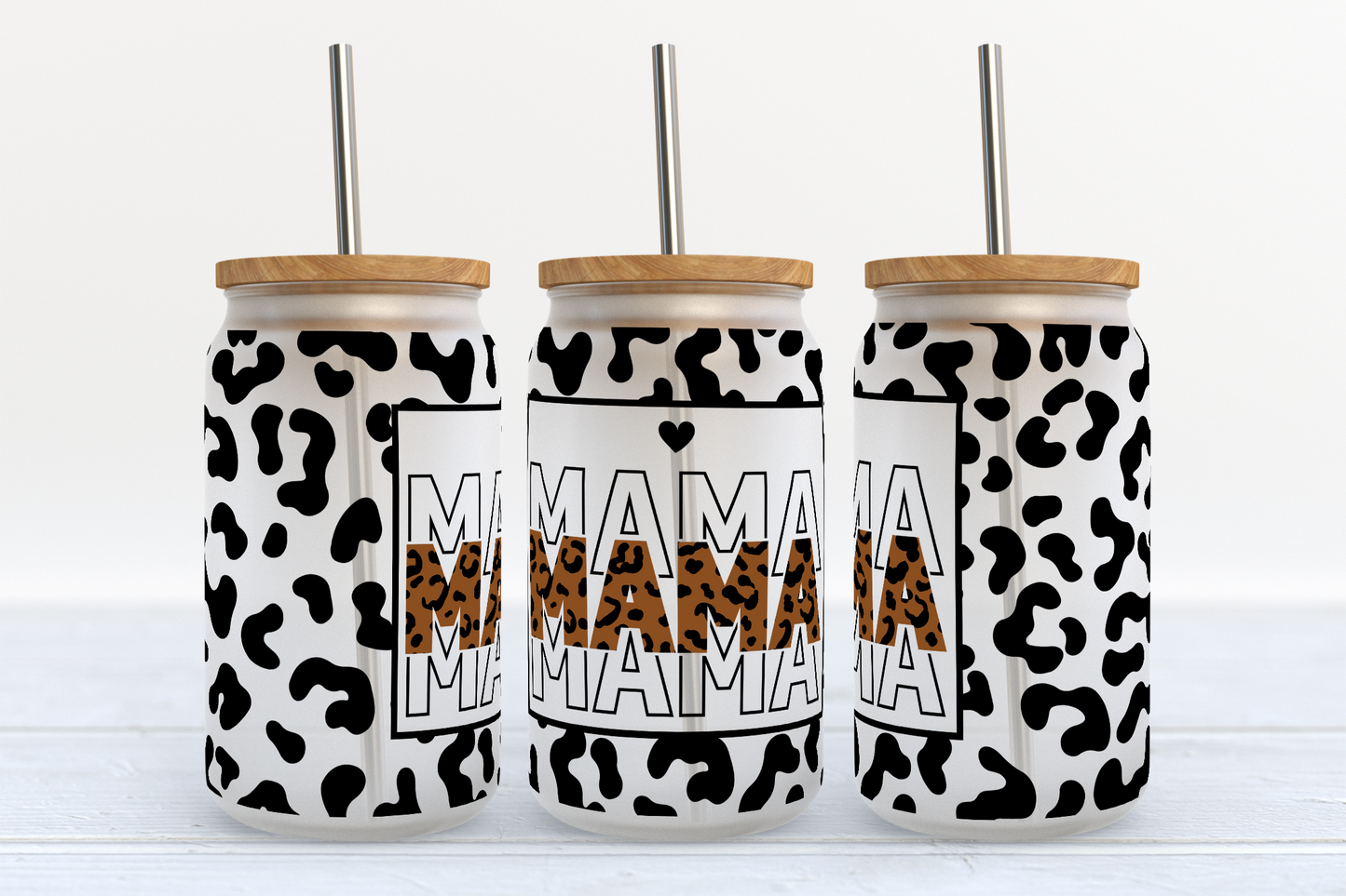 UV DTF Printed Sticker wrap for 16oz Libby glass- Mama with leopard