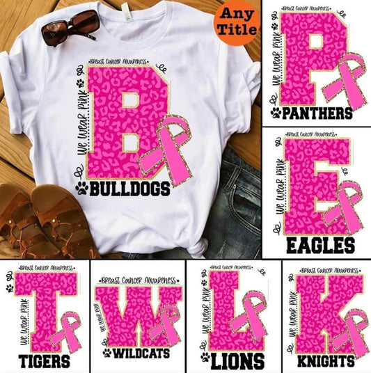 Breast Cancer Awareness Leopard letter with Mascot DTF Transfer