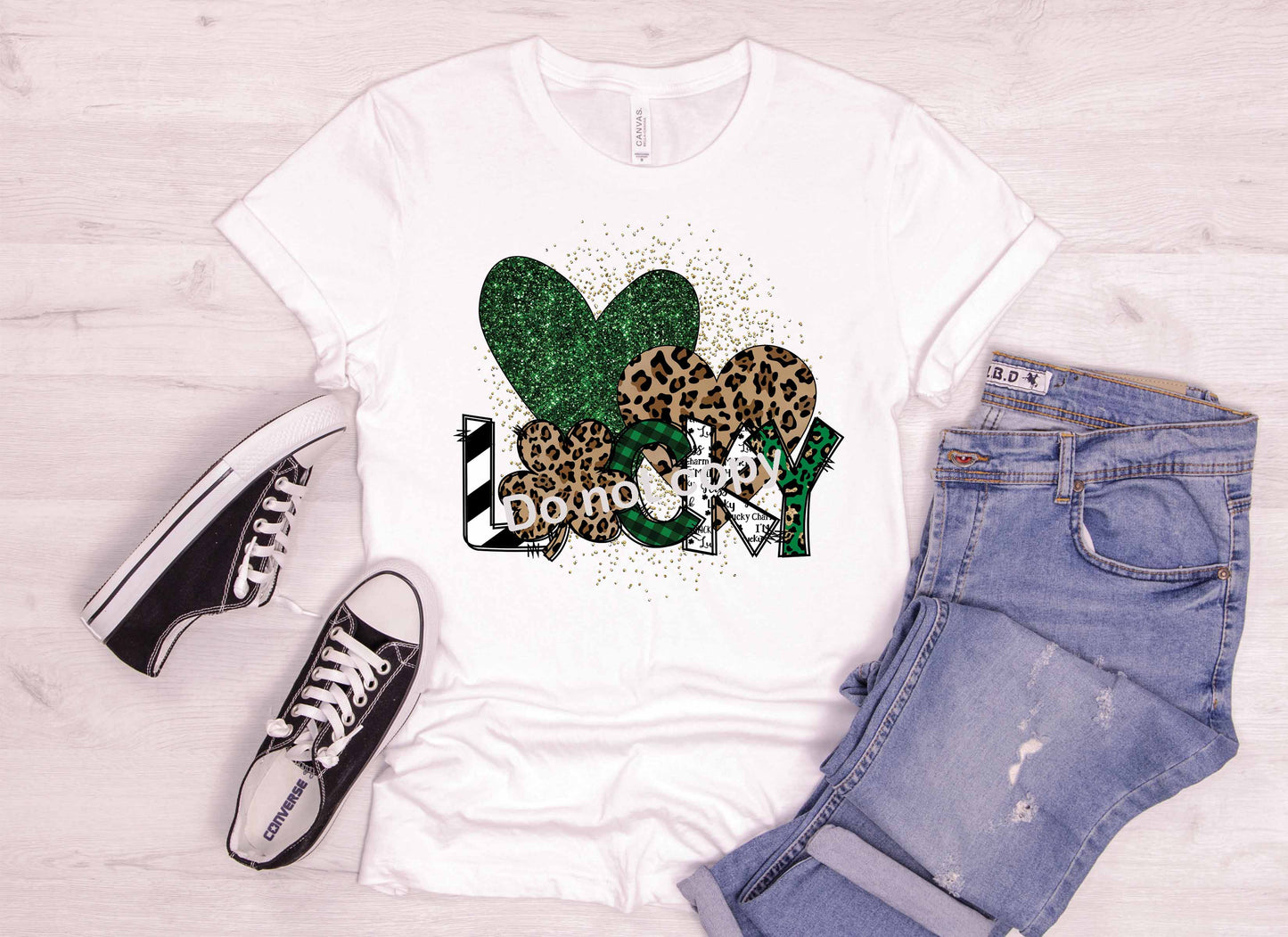 St Patricks Lucky with doodle letters and shamrock DTF TRANSFER