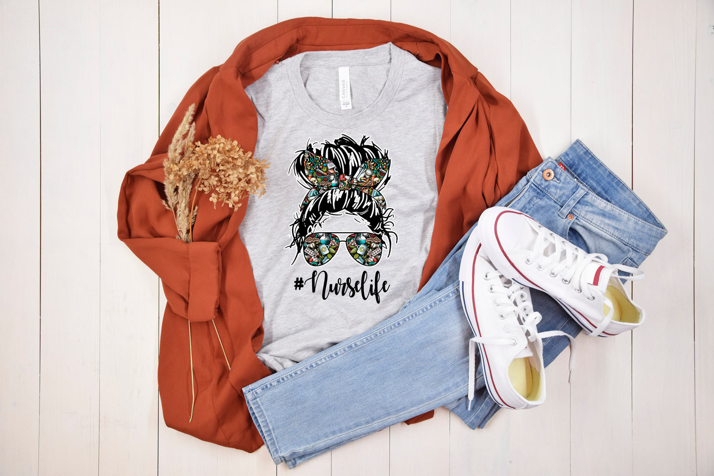 Nurse Life messy bun DTF Transfer