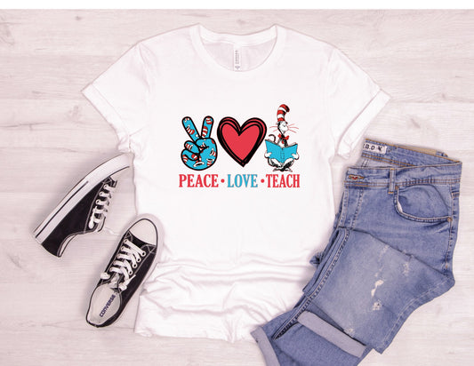 Dr Seuss Peace Love Teach DTF TRANSFER